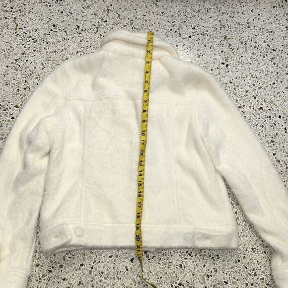 Banana Republic ivory fuzzy teddy bear fur trucker jacket small s button front - Picture 7 of 9